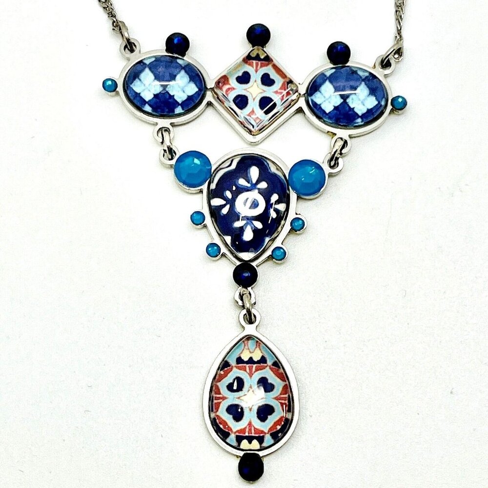 Boho Yoolie Necklace Mothers Day Gift Turquoise Color Crystal Blue Pattern Chain - Picture 1 of 11